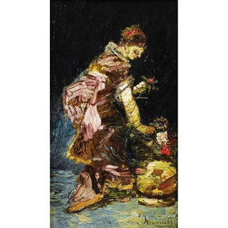 Reproduction of the painting of Young woman arranging flowers - Adolphe Monticelli