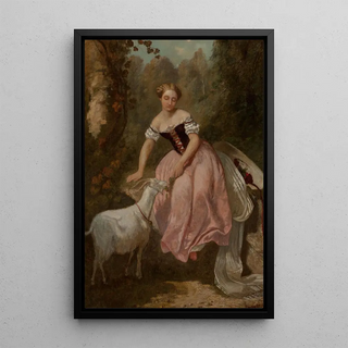 La fillette et la chèvre - Adolphe Monticelli — framed artwork on a wall