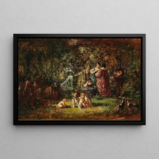 Round of love in a park landscape - Adolphe Monticelli — framed artwork on a wall