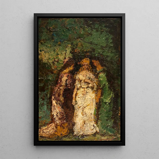 Three women under the trees - Adolphe Monticelli — framed artwork on a wall
