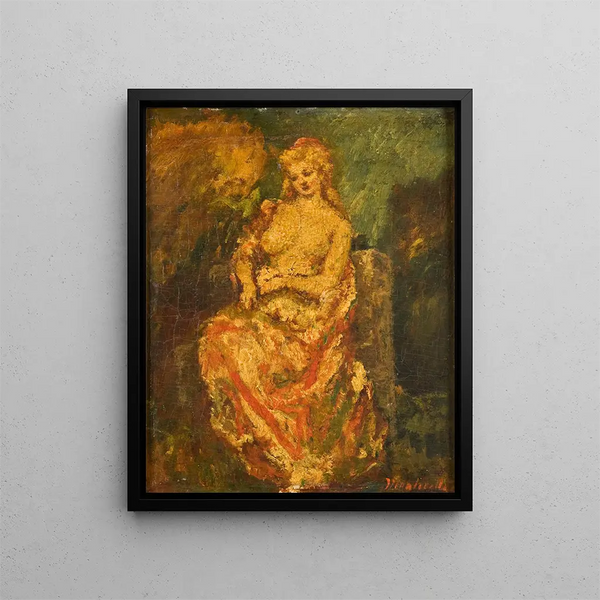Young woman with a fan - Adolphe Monticelli — framed artwork on a wall