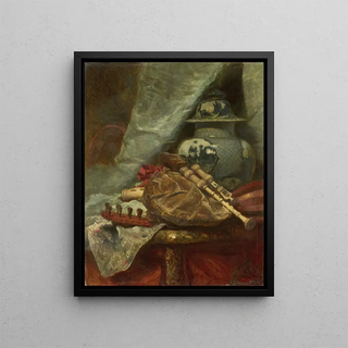 Still life with bagpipe - Adolphe Mouilleron — framed artwork on a wall