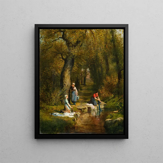 Lavandières dans un paysage - Adolphe Théodore Jules Martial Potémont — framed artwork on a wall