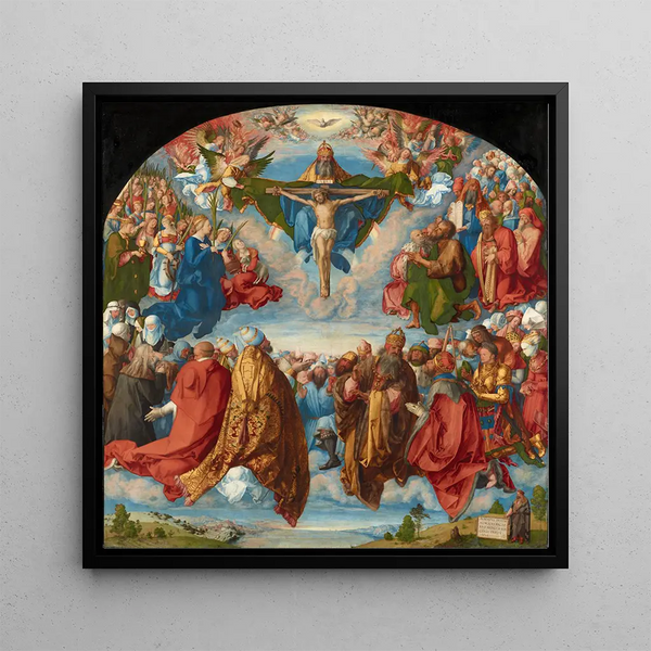 Adoration of the Trinity - Albrecht Dürer — framed artwork on a wall