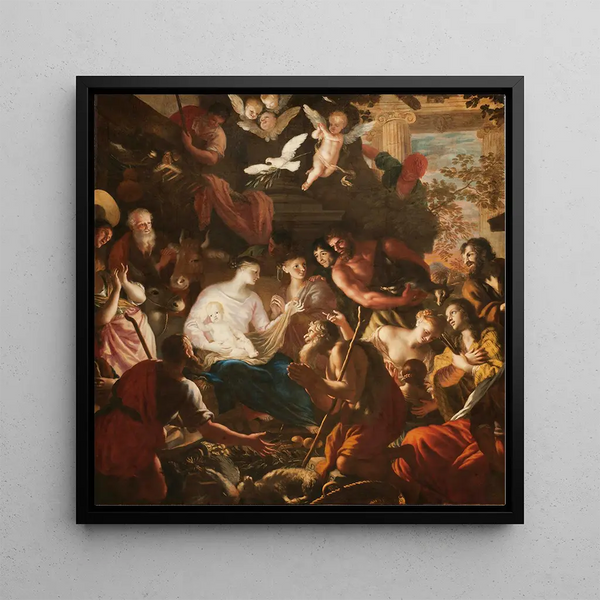 Adoration of the Shepherds - Lorenzo De Ferrari — framed artwork on a wall