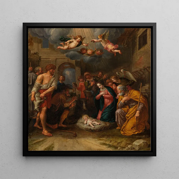 Adoration of the Shepherds - Peter van Lint — framed artwork on a wall