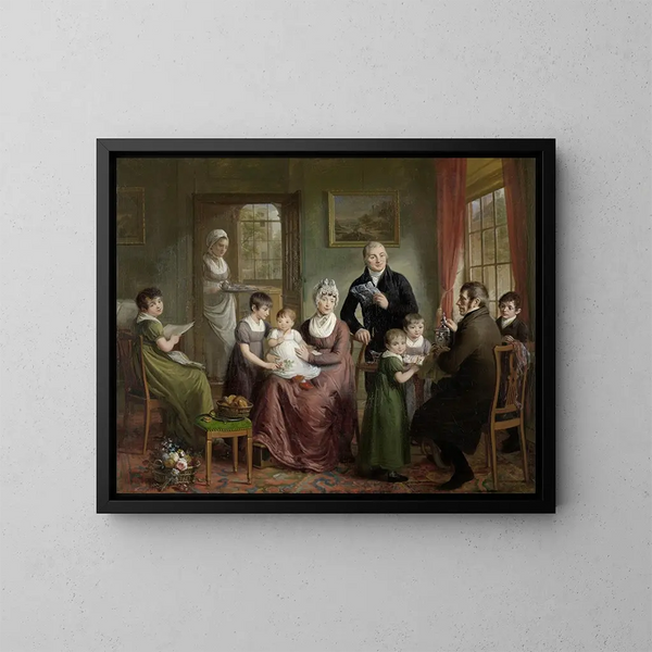 Portrait of the family of Adrianus Bonebakker with Dirk L. Bennewitz - Adriaan de Lelie — framed artwork on a wall