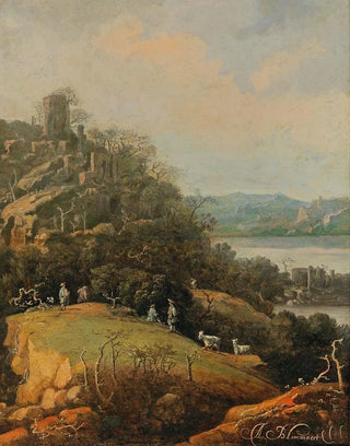 A river landscape with a ruin and figures - Adriaen Bloemaert — artwork view