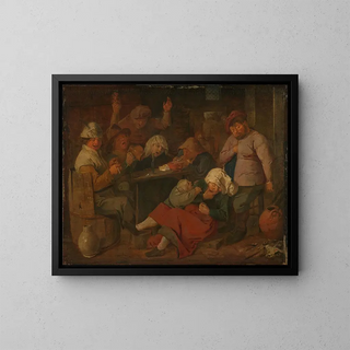 Pauvres gens buvant dans une taverne - Adriaen Brouwer — framed artwork on a wall