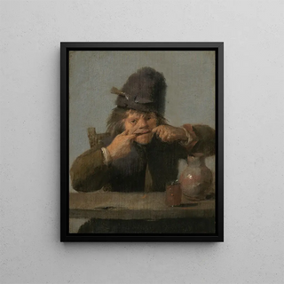 Youth making a face - Adriaen Brouwer — framed artwork on a wall