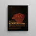 a bowl of strawberries on a stone plinth - Adriaen Coorte — framed artwork on a wall