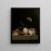 Three peaches on a stone ledge with a butterfly lady painted - Adriaen Coorte — framed artwork on a wall
