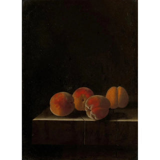 Quatre abricots sur un socle en pierre - Adriaen Coorte — artwork view