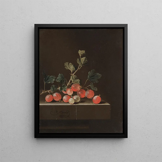 Gooseberries on a table - Adriaen Coorte — framed artwork on a wall