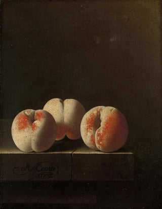 Three Peaches on a Stone Pedestal - Adriaen Coorte — artwork view