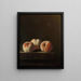 Three Peaches on a Stone Pedestal - Adriaen Coorte — framed artwork on a wall