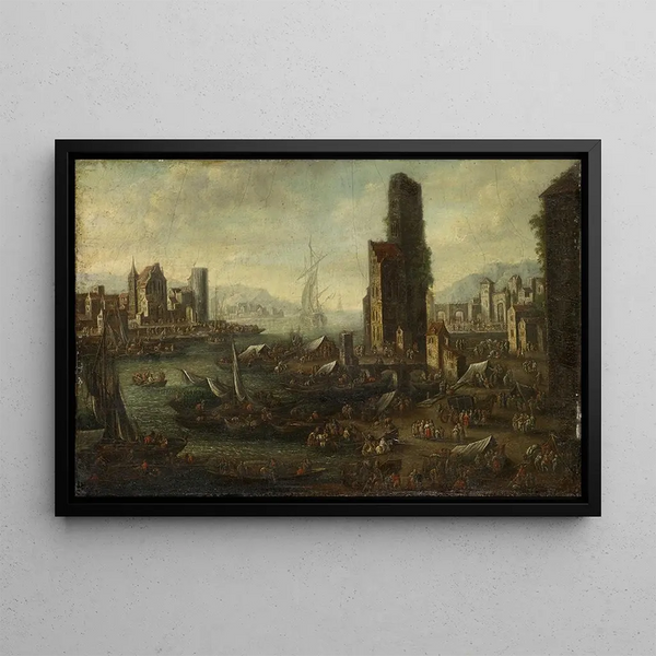 Port maritime - Adriaen Frans Boudewijns — framed artwork on a wall
