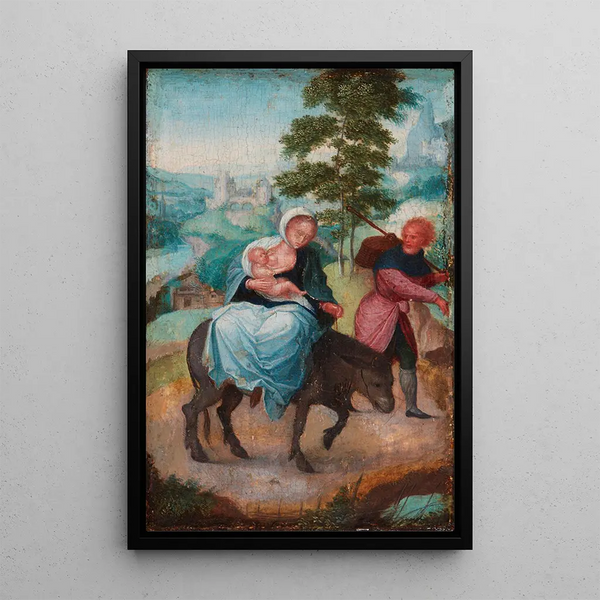 The Flight into Egypt - Adriaen Isenbrandt — framed artwork on a wall