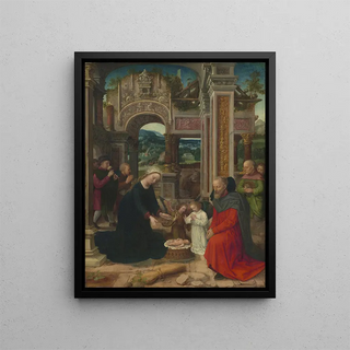 L'Adoration des bergers - Adriaen Isenbrandt — framed artwork on a wall