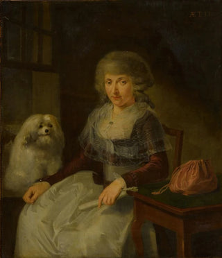 An elderly woman with her dog - Adriaen de Lelie — artwork view