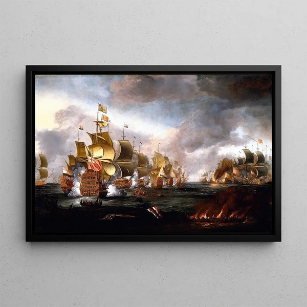 La Bataille de Lowestoft, 3 Juin 1665, Engagement entre les Flottes Anglaise et Néerlandaise - Adriaen van Diest — framed artwork on a wall
