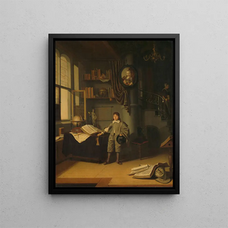 Young man in an office - Adriaen van Gaesbeeck — framed artwork on a wall