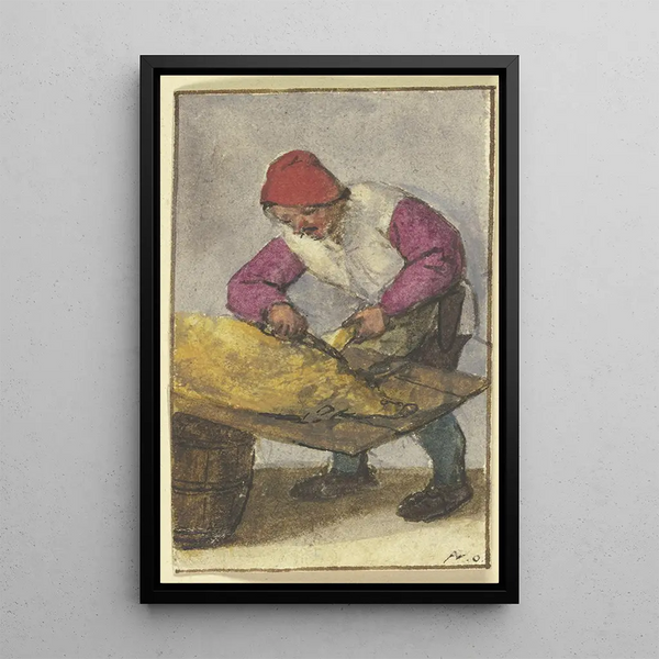 Farmhouse painting turned to the left slaughtering a pig - Adriaen van Ostade — framed artwork on a wall