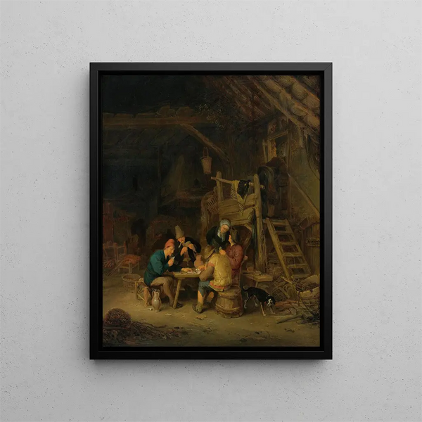 Quatre joueurs de cartes dans un intérieur rustique - Adriaen van Ostade — framed artwork on a wall