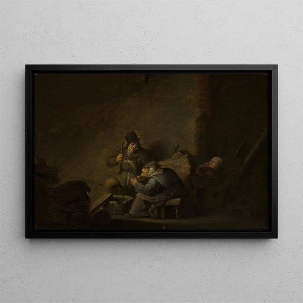 Scene of genre in an interior - Adriaen van Ostade — framed artwork on a wall