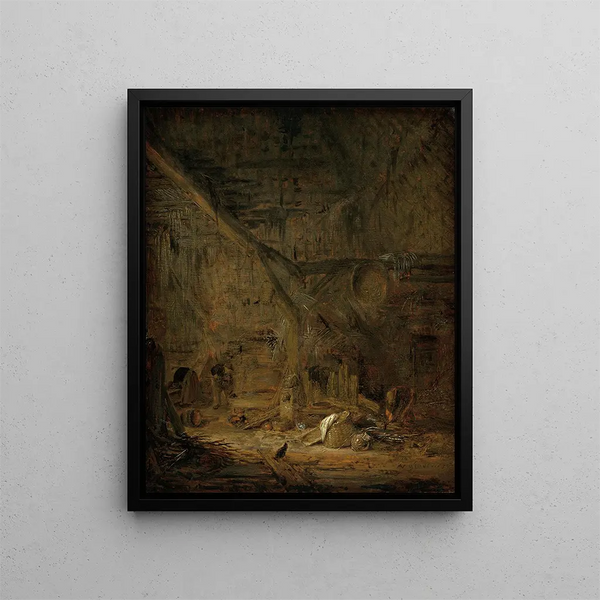 Interior of a barn - Adriaen van Ostade — framed artwork on a wall