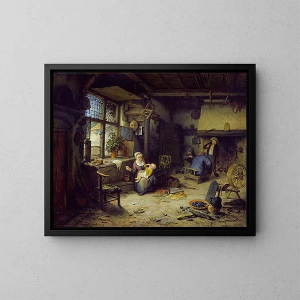 Interior with Peasants - Adriaen van Ostade — framed artwork on a wall