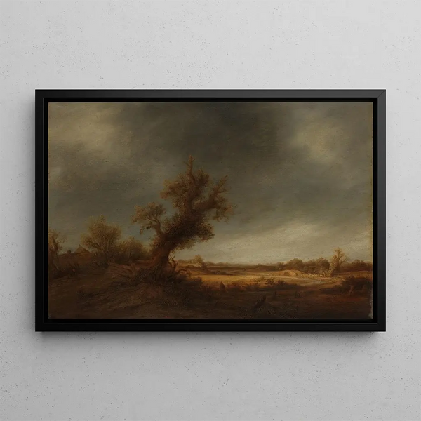 Landscape with an Old Oak Tree - Adriaen van Ostade — framed artwork on a wall