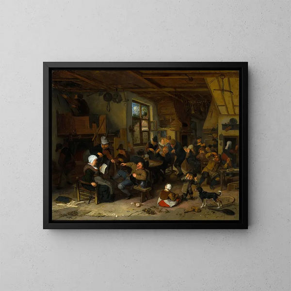 Inn of Peasants - Adriaen van Ostade — framed artwork on a wall