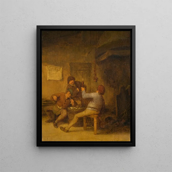 Peasants drinking and smoking - Adriaen van Ostade — framed artwork on a wall