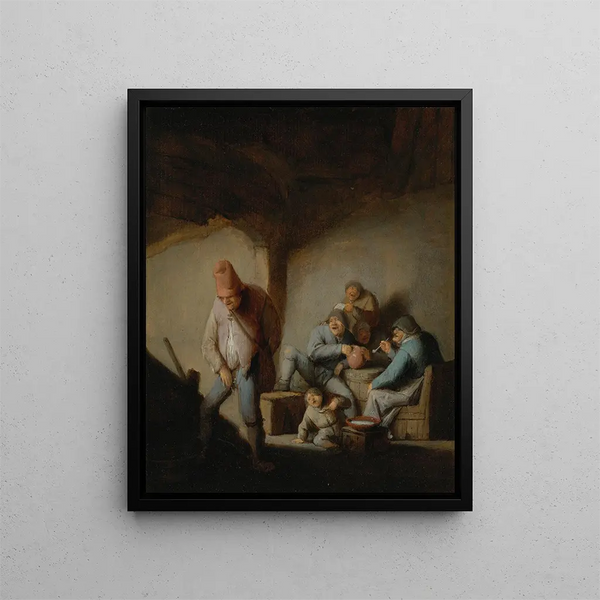 Peasants inside a tavern - Adriaen van Ostade — framed artwork on a wall