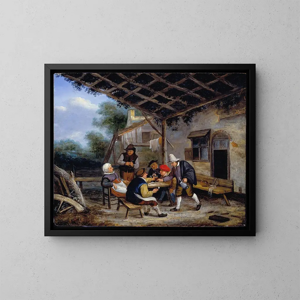 Peasants Drinking - Adriaen van Ostade — framed artwork on a wall