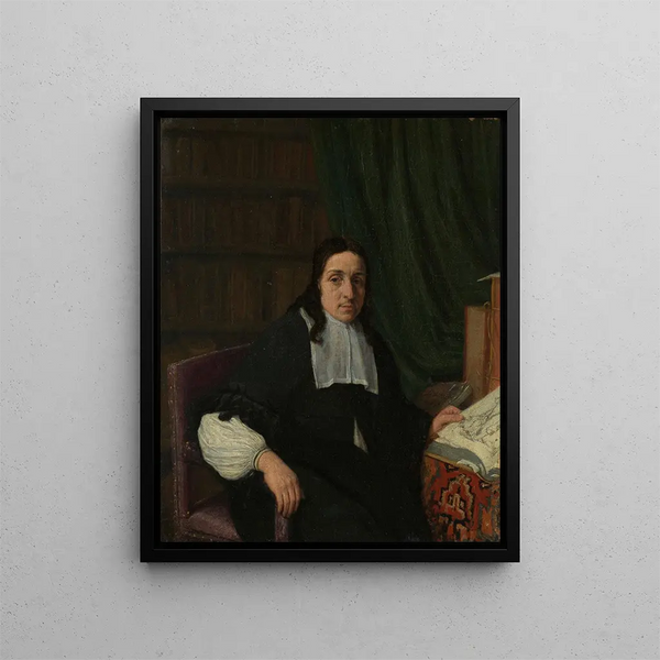 Portrait painting of a collector, perhaps Constantijn Sennepart 1625-1703 - Adriaen van Ostade — framed artwork on a wall