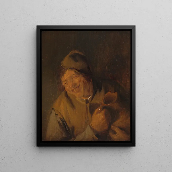 The joyful peasant - Adriaen van Ostade — framed artwork on a wall