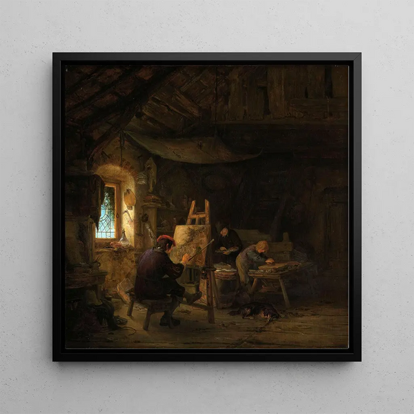 L'Atelier du peintre - Adriaen van Ostade — framed artwork on a wall
