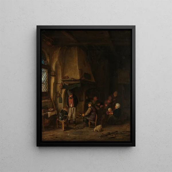 Les Paysans patineurs dans un intérieur - Adriaen van Ostade — framed artwork on a wall