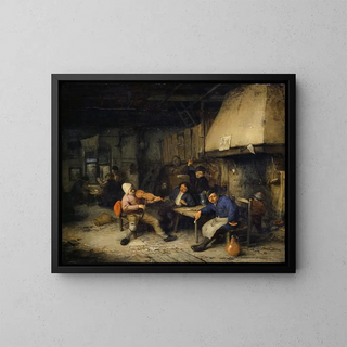 Player of the Violin and Peasants Drinking in an Inn II - Adriaen van Ostade — framed artwork on a wall