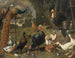 Peacock and peahen on a perch, turkeys, pheasant, and poultry near a well - Adriaen van Utrecht — artwork view