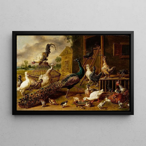 Farmyard - Adriaen van Utrecht — framed artwork on a wall