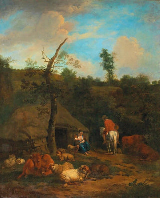 a Shepherd and a Shepherdess in front of a wooden farm - Adriaen van de Velde — artwork view