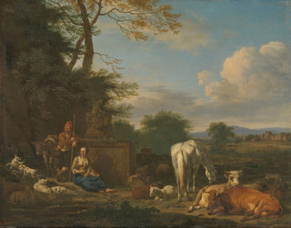 Landscape painting with shepherds and resting animals - Adriaen van de Velde — artwork view