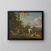 Landscape painting with shepherds and resting animals - Adriaen van de Velde — framed artwork on a wall
