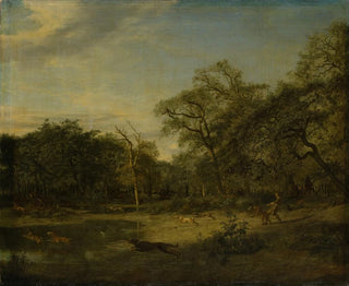 Deer hunt in a marshy forest landscape - Adriaen van de Velde — artwork view