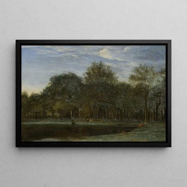 Forest Glade with Deer Grazing - Adriaen van de Velde — framed artwork on a wall