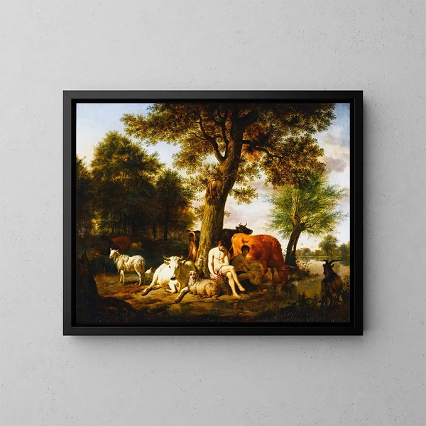 Mercury, Argus and Io - Adriaen van de Velde — framed artwork on a wall