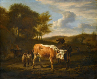 Mountainous landscape painting with cows - Adriaen van de Velde — artwork view